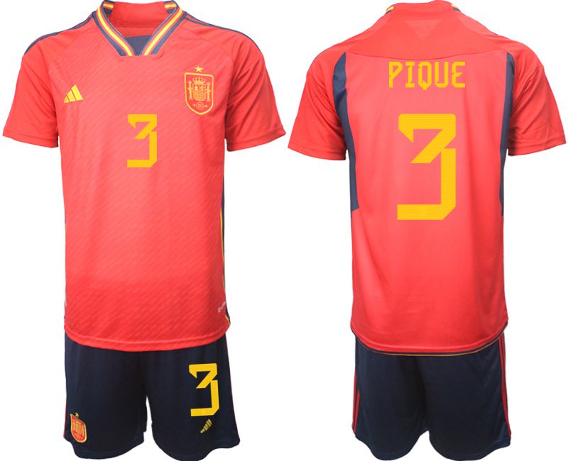 Men 2022 World Cup National Team Spain home red #3 Soccer Jerseys->customized soccer jersey->Custom Jersey